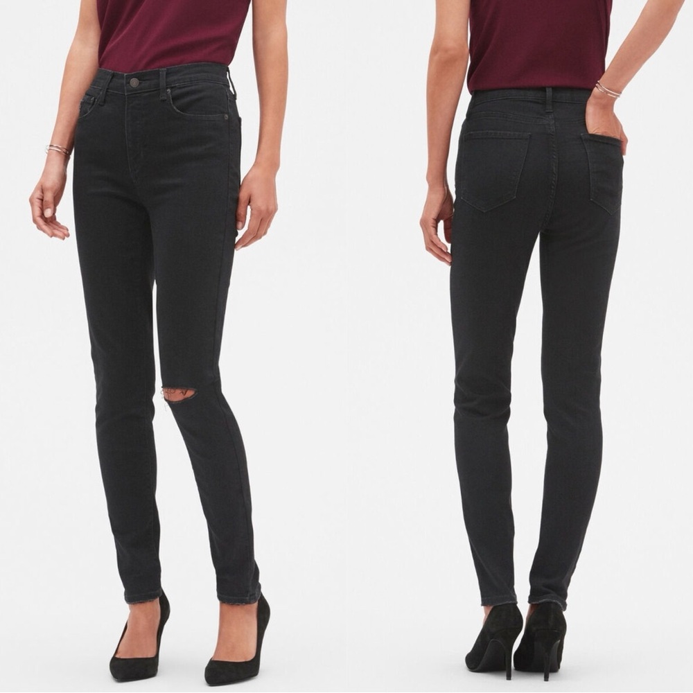 Banana‎ Republic Factory High Rise 28” Skinny Black Denim Wash Destructed 6/28
